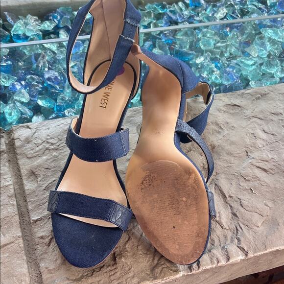 Nine West Dark Blue Ankle Strap Heels - Picture 2 of 5